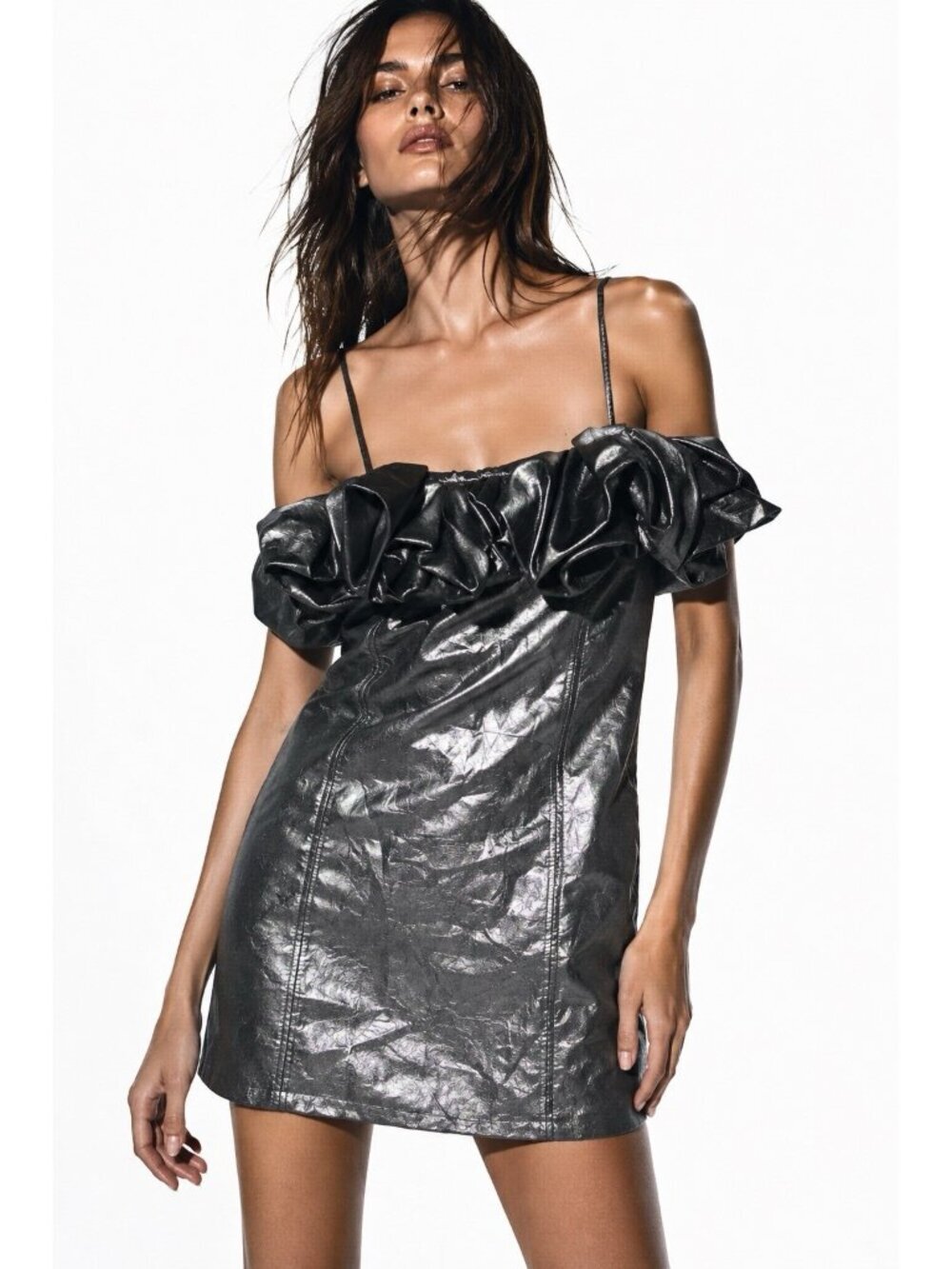 NEW ZARA mini dress pewter metallic SMALL club girls night out bachelorette